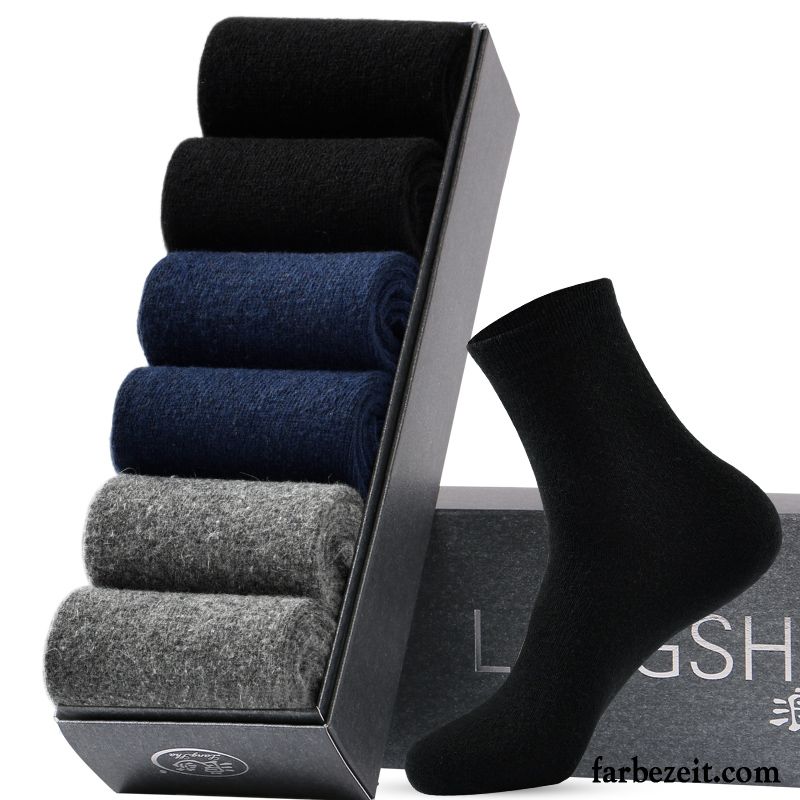 Socken Herren Kaninchen Samt Einfarbig Mid Herbst Wollsocken Schwarz