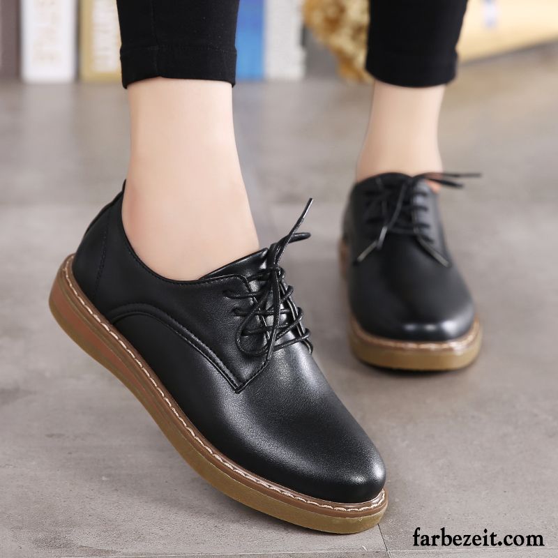 Sommer Leder Schuhe Flache Neue Casual England Feder Schnürschuhe Lederschuhe Damen Schwarz Kaufen