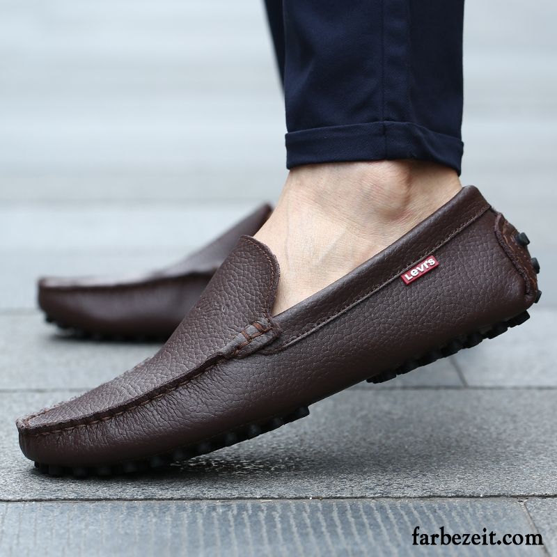 Sommer Herren Slip-on Trend Weiche Sohle Echtleder Casual Jugend Faul Schuhe Lederschue