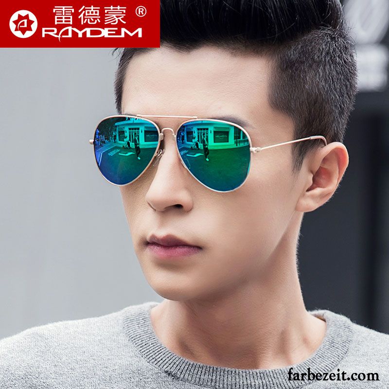 Sonnenbrille Herren 2019 Trend Kröte Retro Tasche Neu Grün Gold