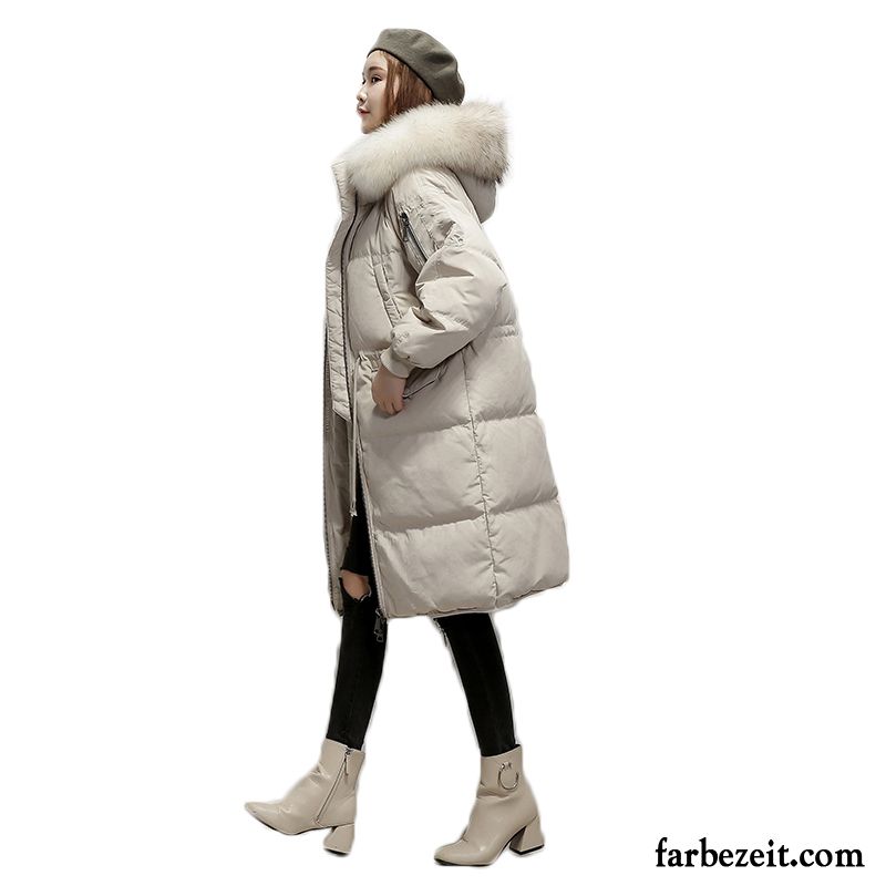 Steppjacke Damen Beige Ausverkauf Neu Große Größe Lose Langer Abschnitt Ultra Großer Pelzkragen Trend Daunenjacke Kaufen