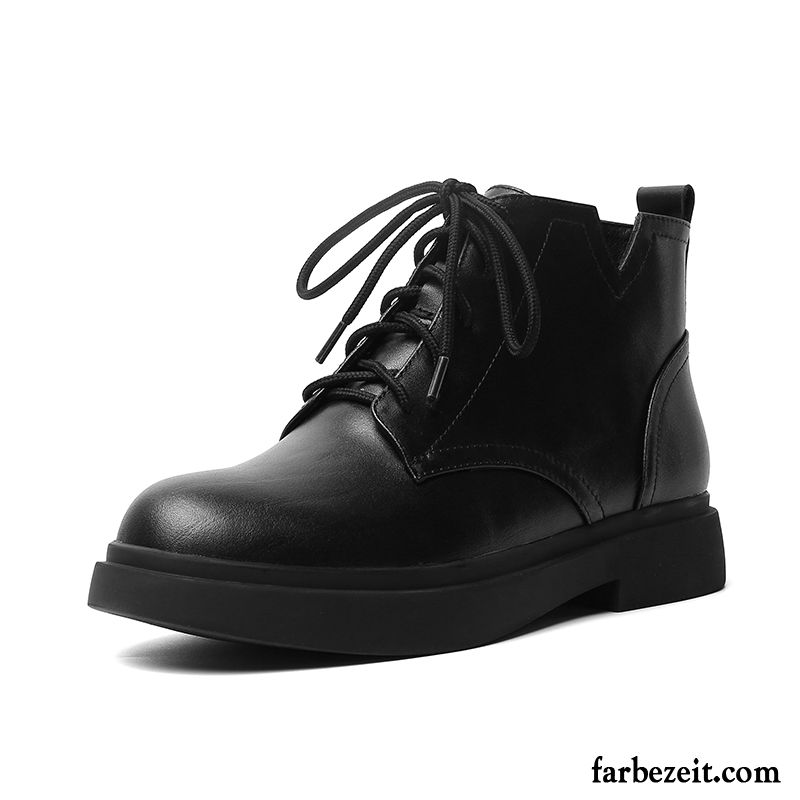 Stiefel Damen Dick Kurze Stiefel Martin Stiehlt Herbst Dicke Sohle Flache Schwarz