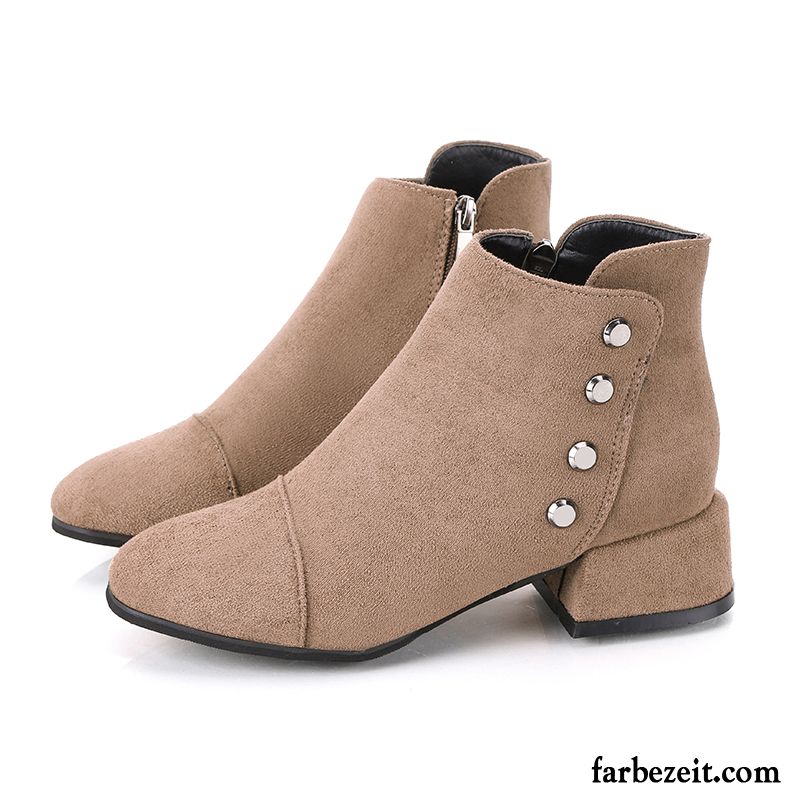 Stiefel Damen Dick Neue Martin Stiehlt Herbst England Mode Khaki Rot