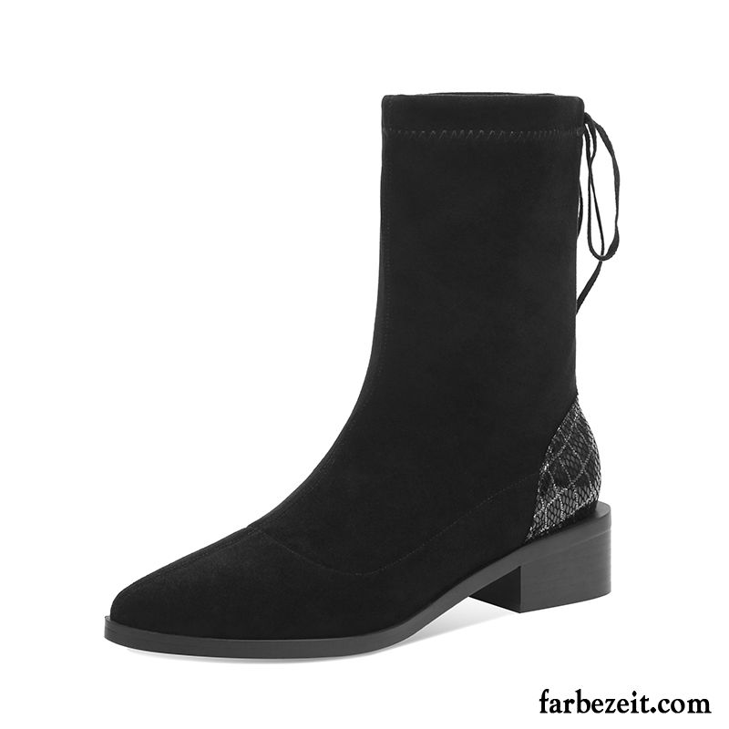 Stiefel Damen Dick Neue Spitze Kurze Stiefel Elastizität Herbst Schwarz