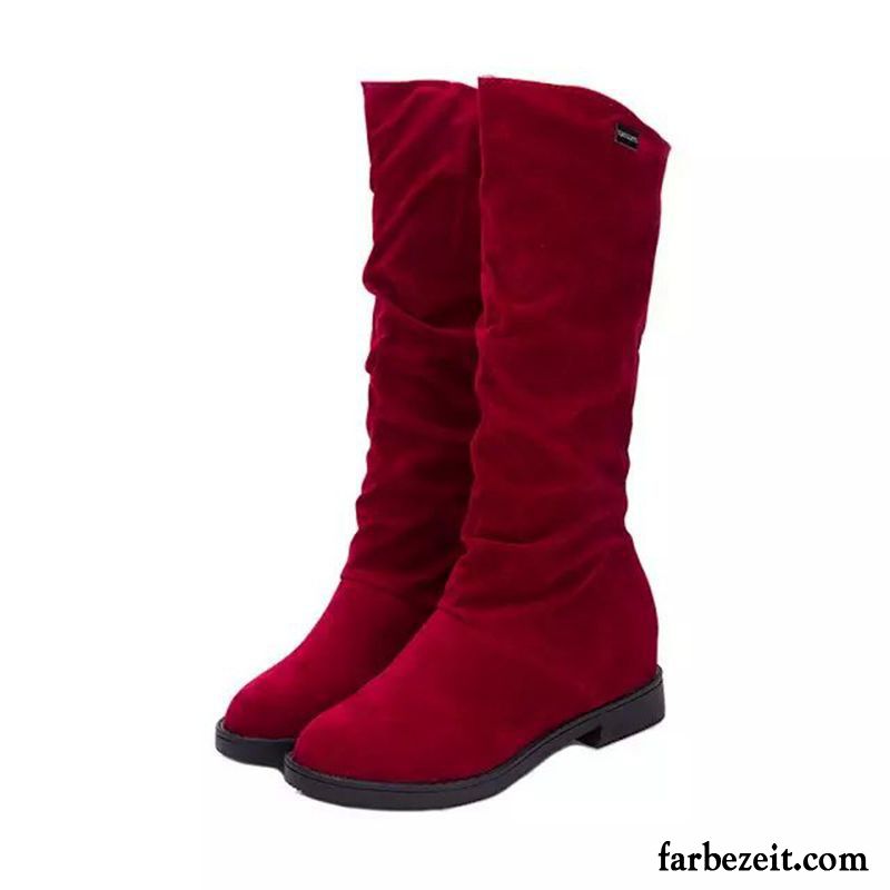 Stiefel Damen Winter Herbst Neue England Flache Dick Rot