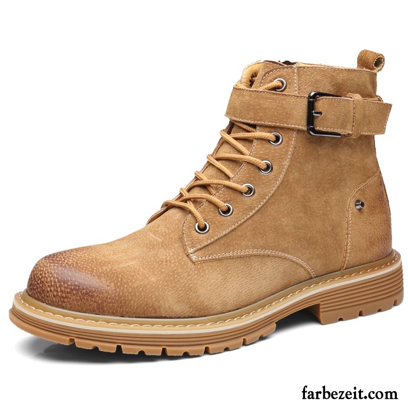 Stiefel Herren Martin Stiehlt England Herbst Echtleder Kurze Stiefel Casual Sandfarben Gelb