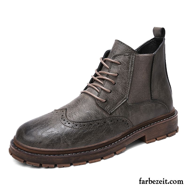 Stiefel Herren Retro Lederschue Trend Hohe Cargo Casual Grau