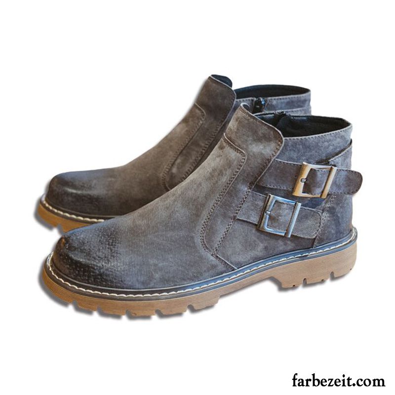 Stiefel Herren Schuhe Hohe Kurze Stiefel Echtleder Sommer Trend Grau