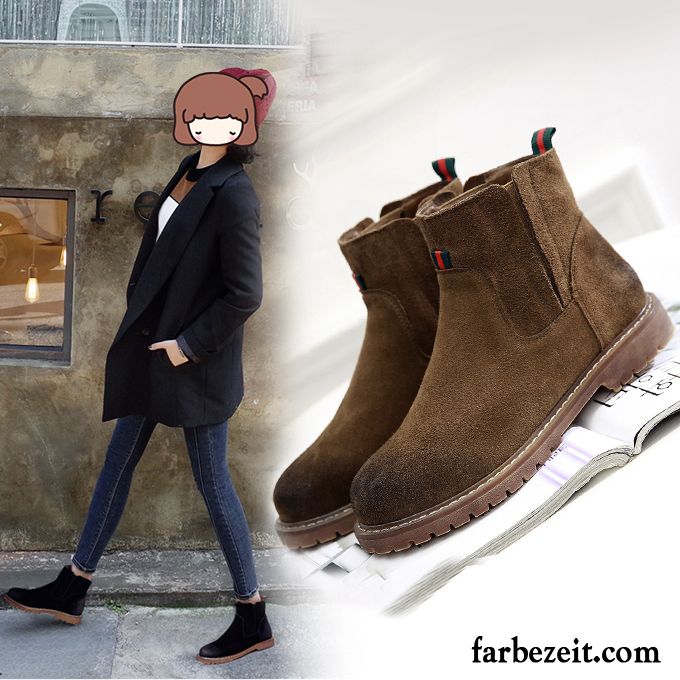 Stiefeletten Kaufen Herbst Rot Gefrostet Winter Plus Samt Echtleder Martin Stiehlt Damen England Erhöht Flache Kurze Günstig