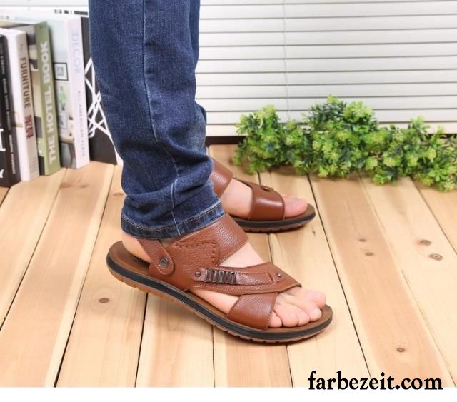 Stylische Sandalen Für Männer Casual Sommer Weiche Sohle Herren Sandalen Rutschsicher Echtleder Neue Lederschue Oxford Sohle Pantolette Strand Schuhe Günstig