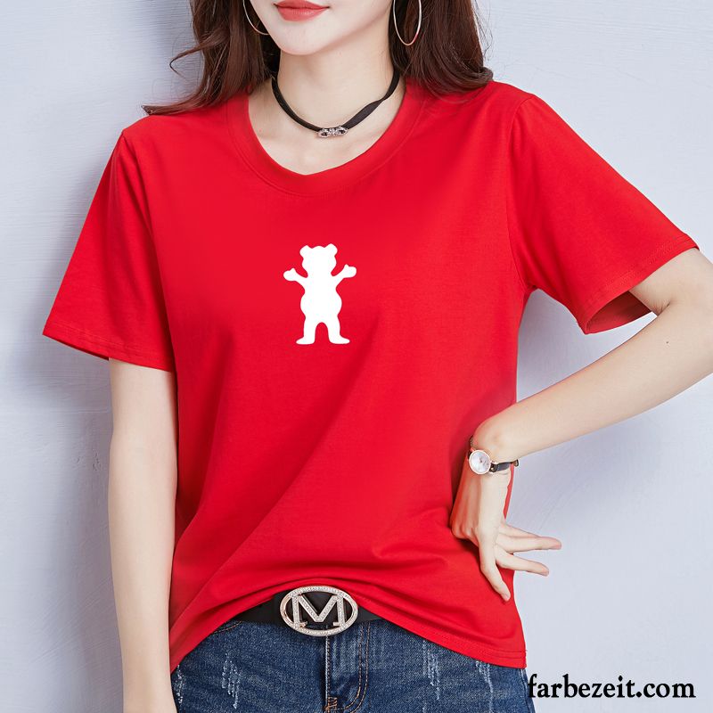 T-shirts Damen Allgleiches Mantel Rein Trend Sommer Baumwolle Weiß Rot