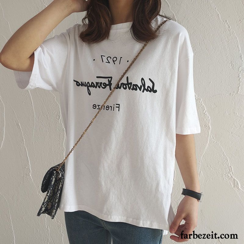 T-shirts Damen Baumwolle Feder Neu Drucken Entwurf Allgleiches Weiß