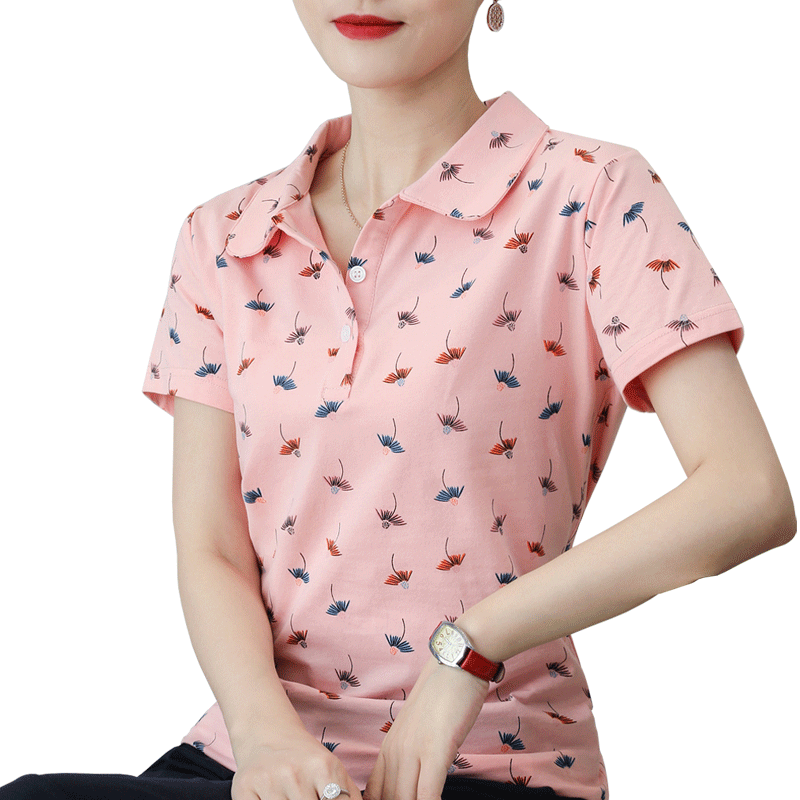 T-shirts Damen Revers Große Größe Polo Sommer Baumwolle Neu Rosa