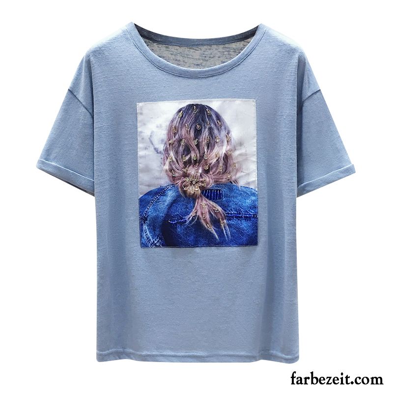 T-shirts Damen Ultra Lose Mantel Sommer Neu Blau