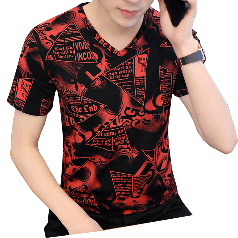 T-shirts Herren Sommer Schlank Mantel Unteres Hemd Rein Baumwolle Rot