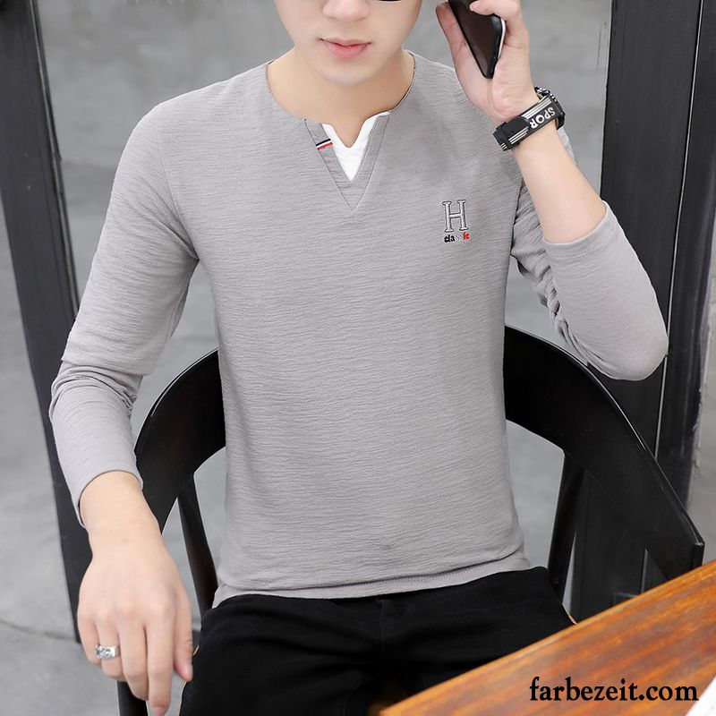 T-shirts Herren Trend Schlank Herbst Hoodies Lange Ärmel Unteres Hemd Grau