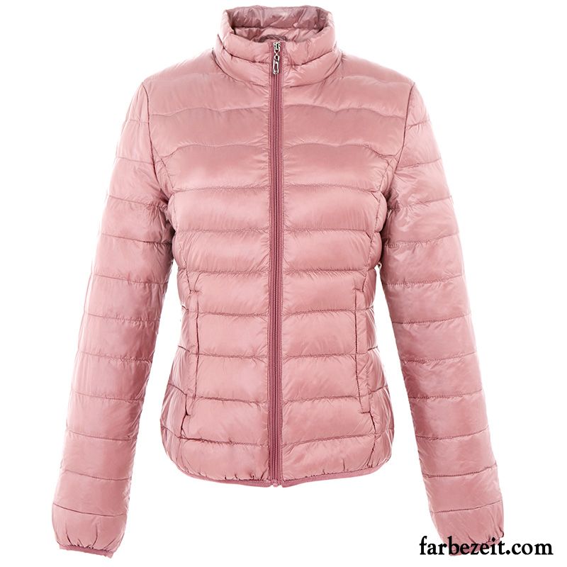 Taillierte Daunenjacke Damen Überzieher Dünn Rein Herbst Licht Daunenjacke Kurzer Absatz Rosa Stehkragen Mode Schlank Günstig