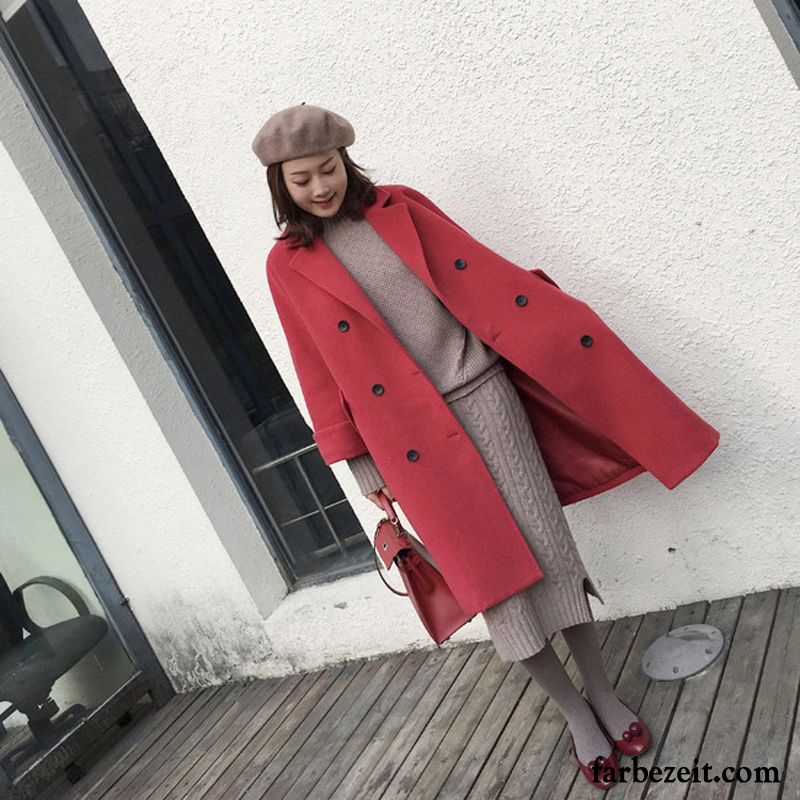 Trenchcoat Damen Rosa Langer Abschnitt Winter Mäntel Wolle Rote Überzieher Schaltflächen Sortieren Kaschmir Neu Herbst Einseitig Kaufen