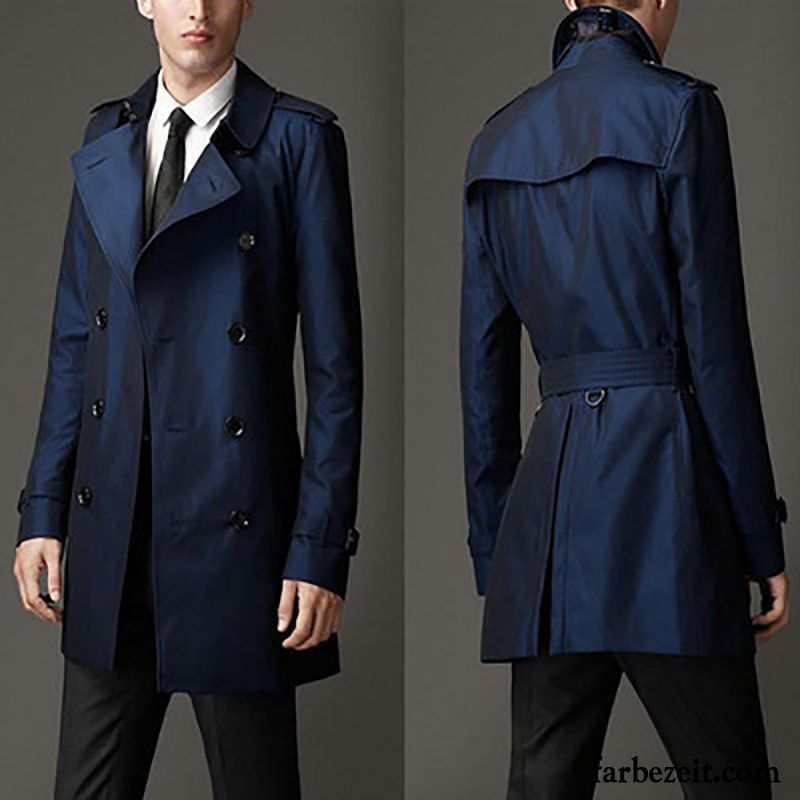 Trenchcoat Herren Braun Neu Langer Abschnitt Große Marke High-end Schlank Mode Persönlichkeit Mäntel Blau Schaltflächen Sortieren Kaufen