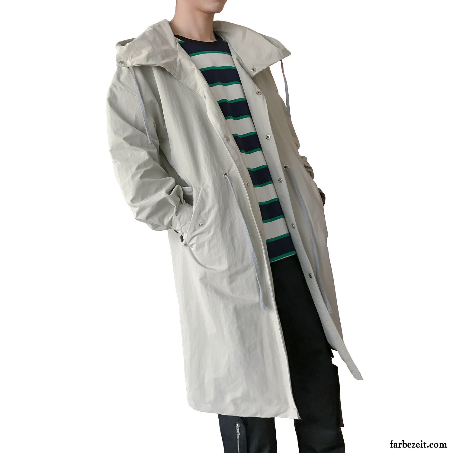 Trenchcoat Herren Winter Langer Abschnitt Trend Überzieher Gemütlich Herbst Lose Mit Kapuze Kaufen