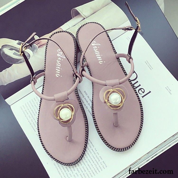 Vorne Geschlossene Sandalen Damen Sommer Hausschuhe Schüler Flache Perle Strand Sandalen Trend Billig