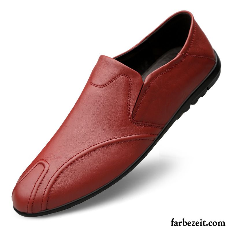 Warme Schuhe Herren Slip-on Trend Rot Casual Herbst Lederschue Faul Atmungsaktiv Schuhe Echtleder Neue Kaufen