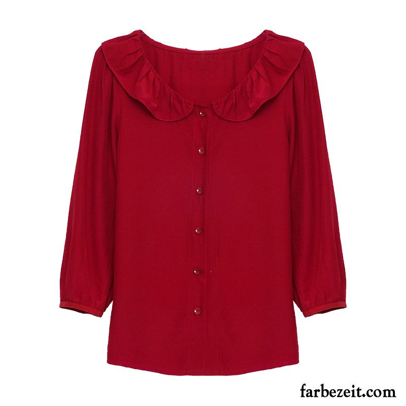 Weiße Bluse Mit Gummizug Groß Mantel Lose Rote Lange Ärmel Neu Allgleiches Damen Chiffon Schüler Herbst Blusen Billig