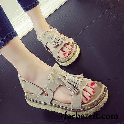 Weiße Sandalen Flach Schüler Sommer Flache Schuhe Hochschule Wind Gemütlich Allgleiches Neue Sandalen Dicke Sohle Quaste Damen