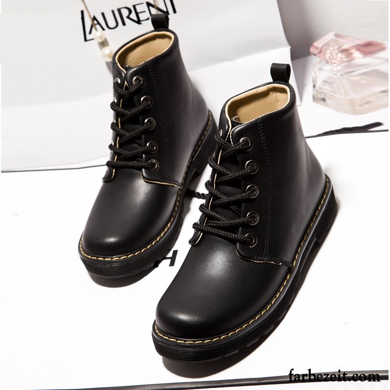 Wildleder Boots Damen Kurze Schnürung England Trend Winter Runde Zehe Martin Stiehlt Rutschsicher Flache Thermische Gummi Herbst Verkaufen