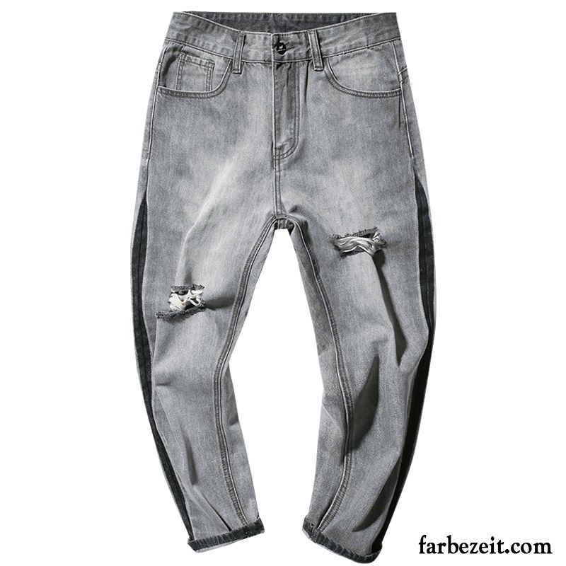 Sommer Jeans Herren Lose Löcher Freizeit Trend Feder Harlan Grau Hose Neunte Hose Schmales Bein Herbst Jeans Billig