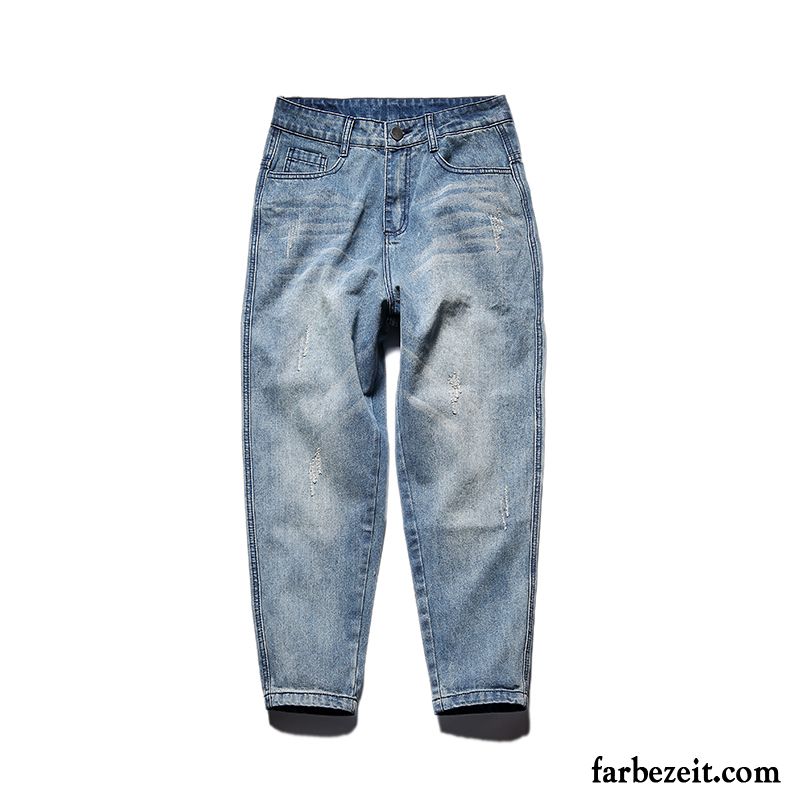 Hellblaue Jeans Herren Waschen Lose Herbst Blau Schmales Bein Retro Einfach Trend Jeans Günstig