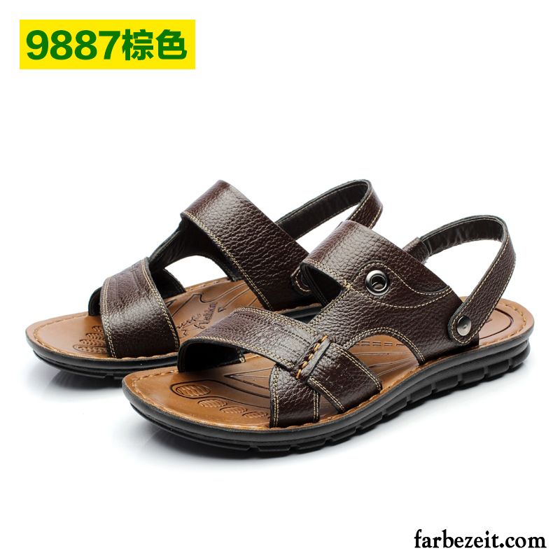 Zehensandalen Herren Leder Oberleder Schuhe Rutschsicher Dicke Sohle Sommer Strand Sandalen Echtleder Rabatt