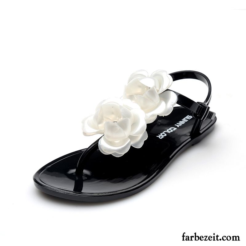 Zehensandalen Schwarz Damen Rutschsicher Sommer Hausschuhe Strand Sandalen Flache Billig