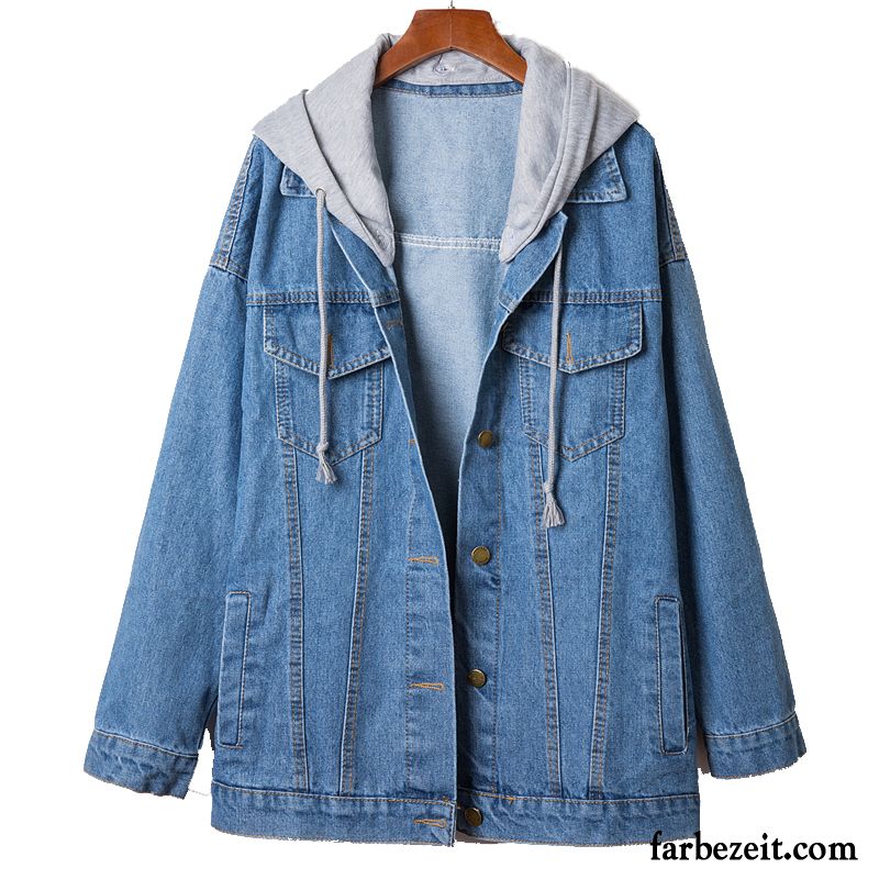 Übergangsjacke Grau Damen Schüler Mit Kapuze Blau Mantel Trend Neu Superstar Lose Herbst Überzieher Jacke Günstig